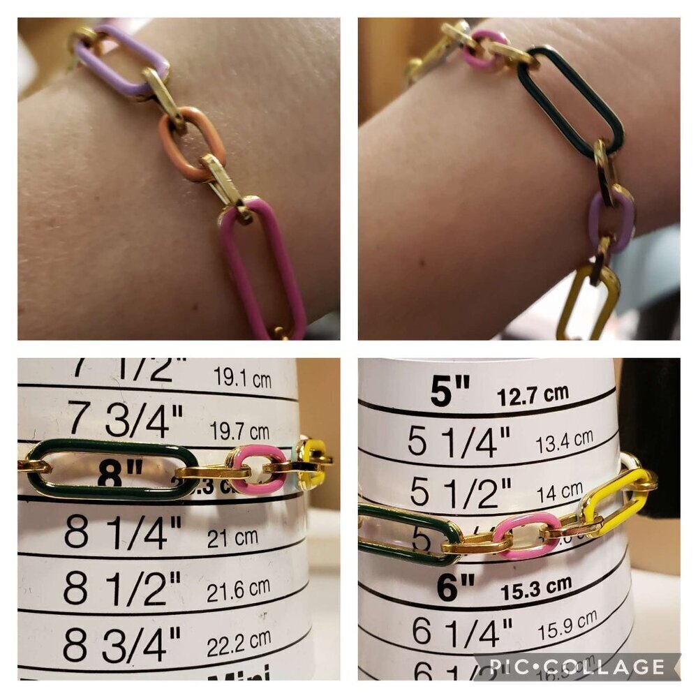 TOVA Reversible Bracelet Multicolor Paperclip Style Enamel  Approx 5.5" to 8"